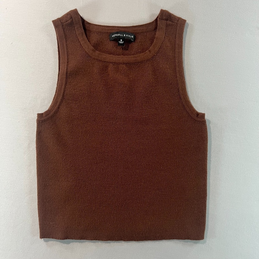 Kendall & Kylie Brown Knit Tank Top Women's Small Sleeveless Cropped Sweater